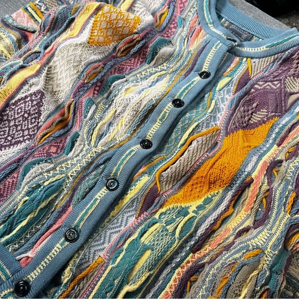 COOGI Pastel Multicolor Textured Knit Cardigan - Blue, Yellow, Purple - Picture 5 of 11